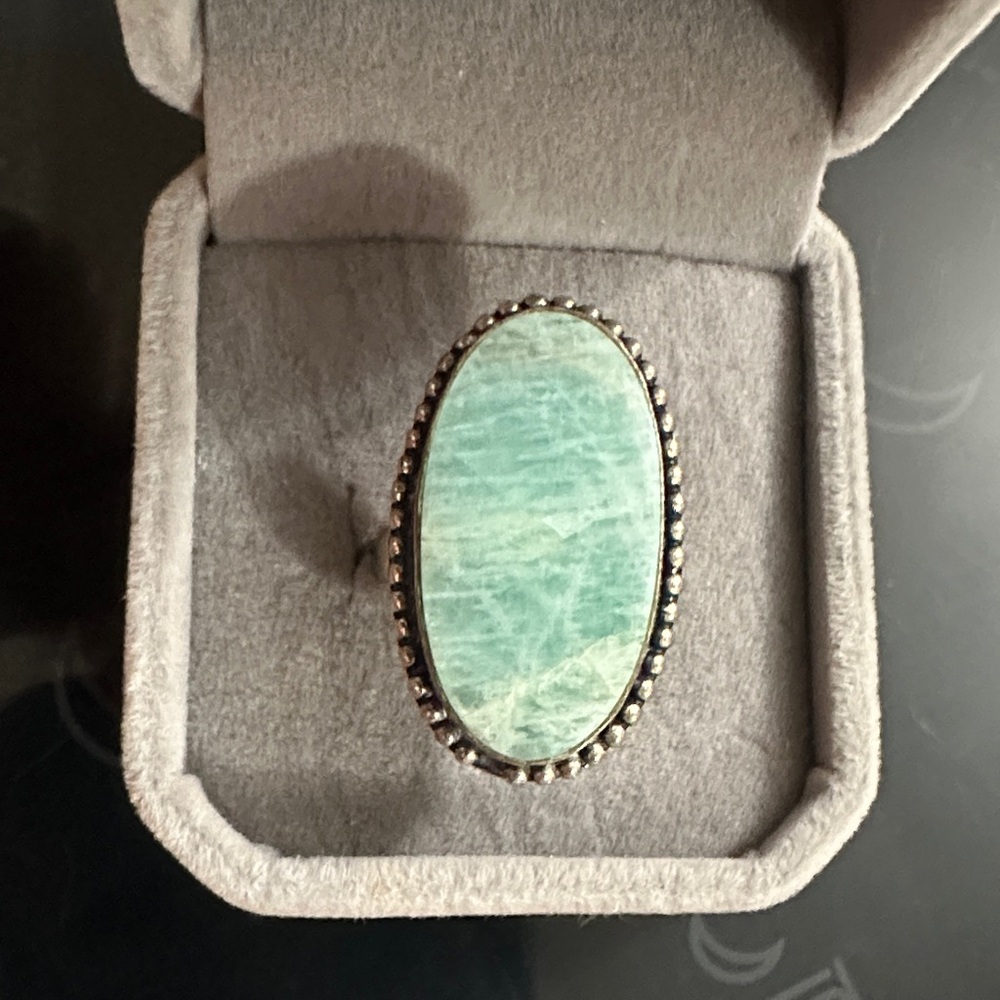 Sterling Silver Oval Amazonite Statement Ring in Aqua Size 7.5